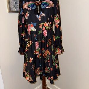 Comino Couture Black Dress with Floral and Butterfly Design